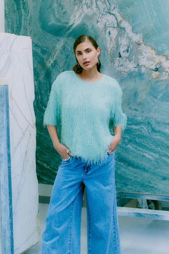 CMFALLON - T-SHIRT MIT FRANSEN IN GRÜN