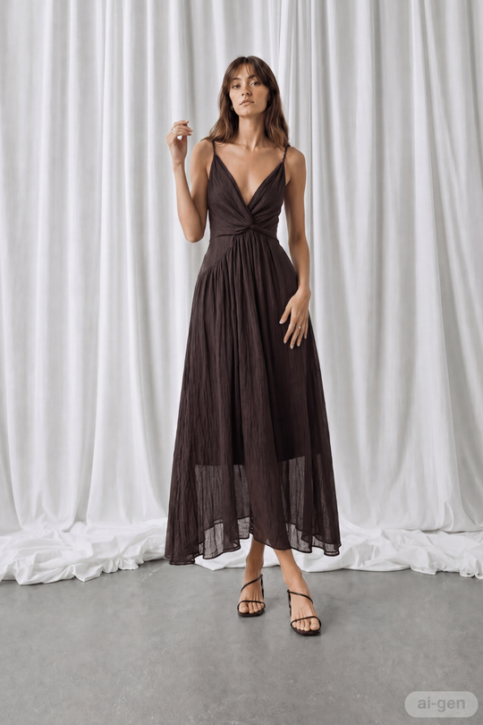 CMJOAN – KLEID MIT V-AUSSCHNITT IN BRAUN