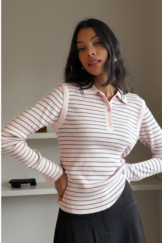 CMVERAN – LANGÄRMLIGES POLOSHIRT IN ROSA