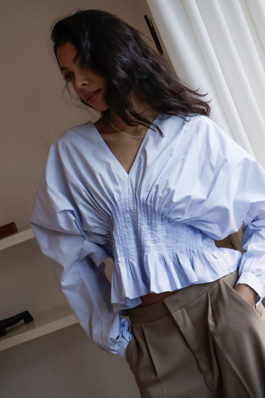 CMPOPLIN – BLUSE MIT FALTEN IN BLAU