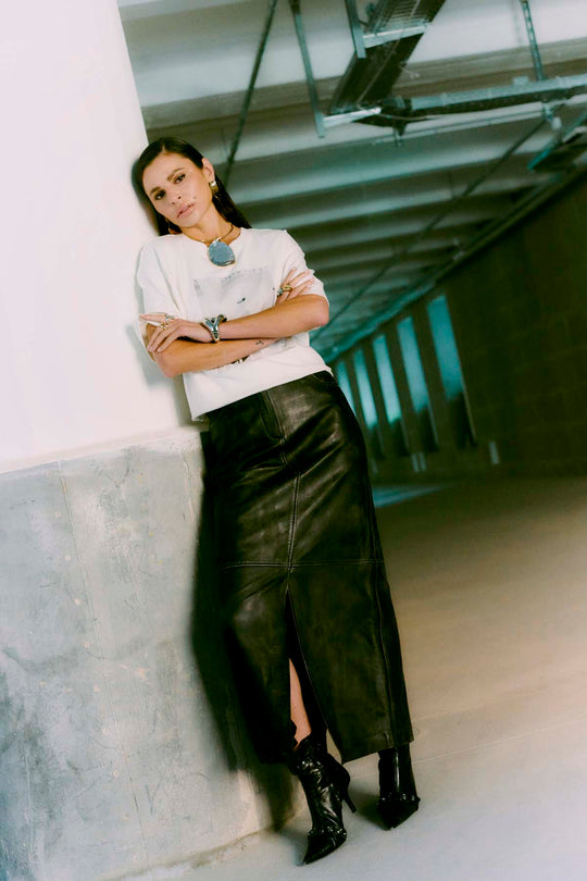 CMQUEEN - LEDERROCK IN GRAU UND SCHWARZ