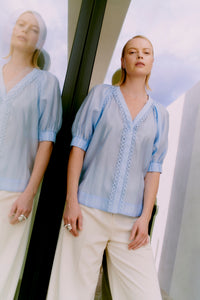 CMMOLLY – HEMD MIT CUT-AND-SEW-SPITZE IN BLAU