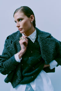 CMDIAMOND - PULLOVER MIT SIMILIST UND PERLEN IN GRAU