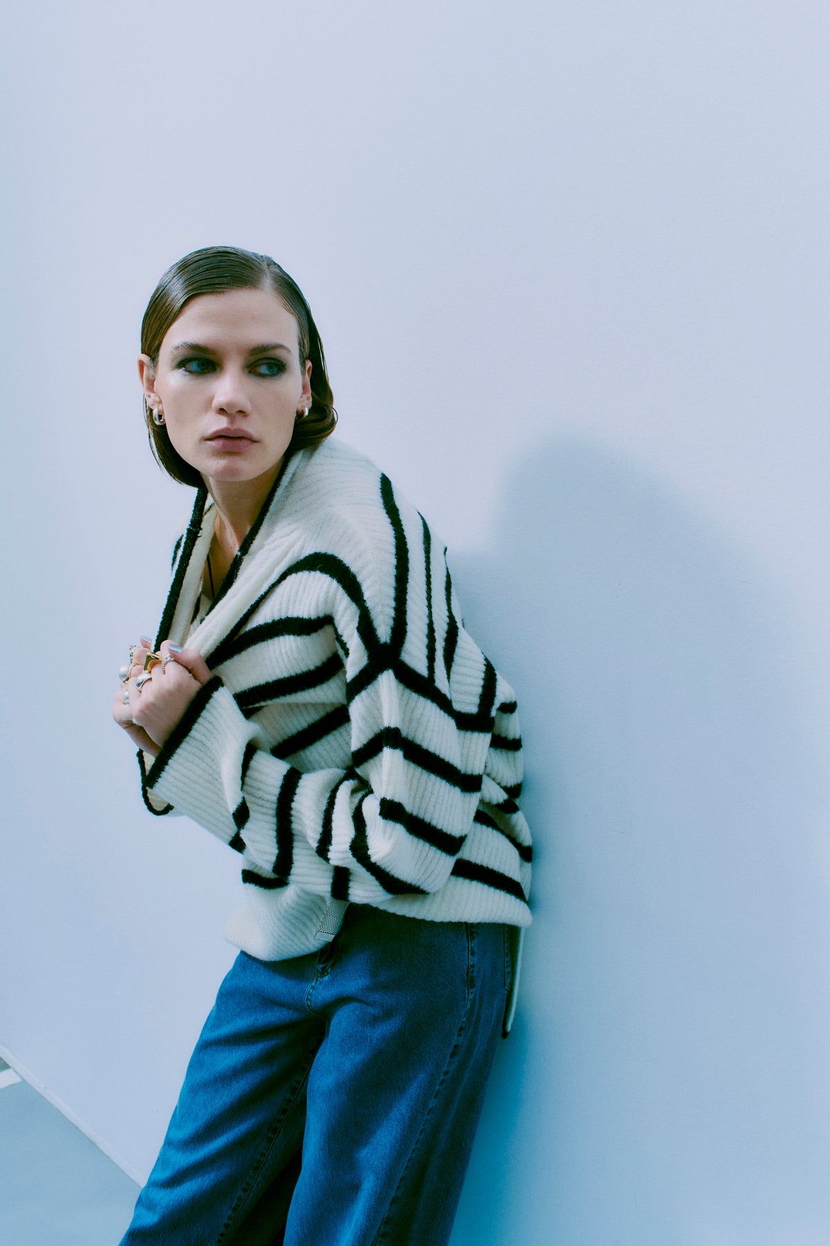 CMBIANCA - GESTREIFT PULLOVER IN SCHWARZ UND WEISS,WOLLWEISS