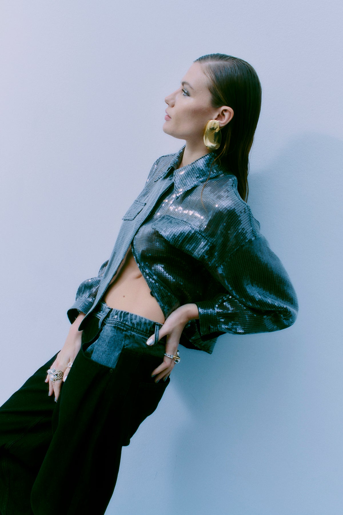 CMTRUCKER - JACKE MIT PAILLETTEN IN SILBER