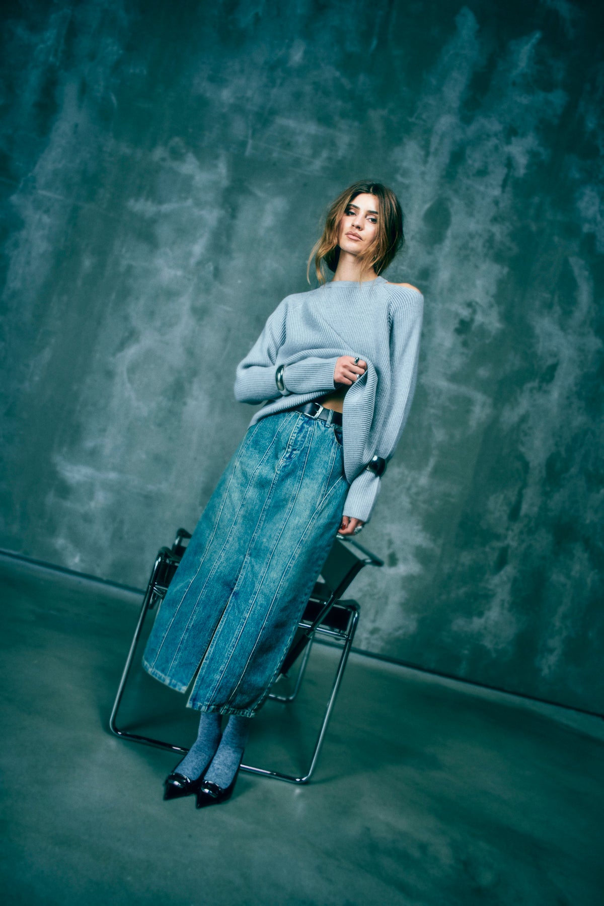 CMCOLIN – GERIPPTER PULLOVER IN GRAU