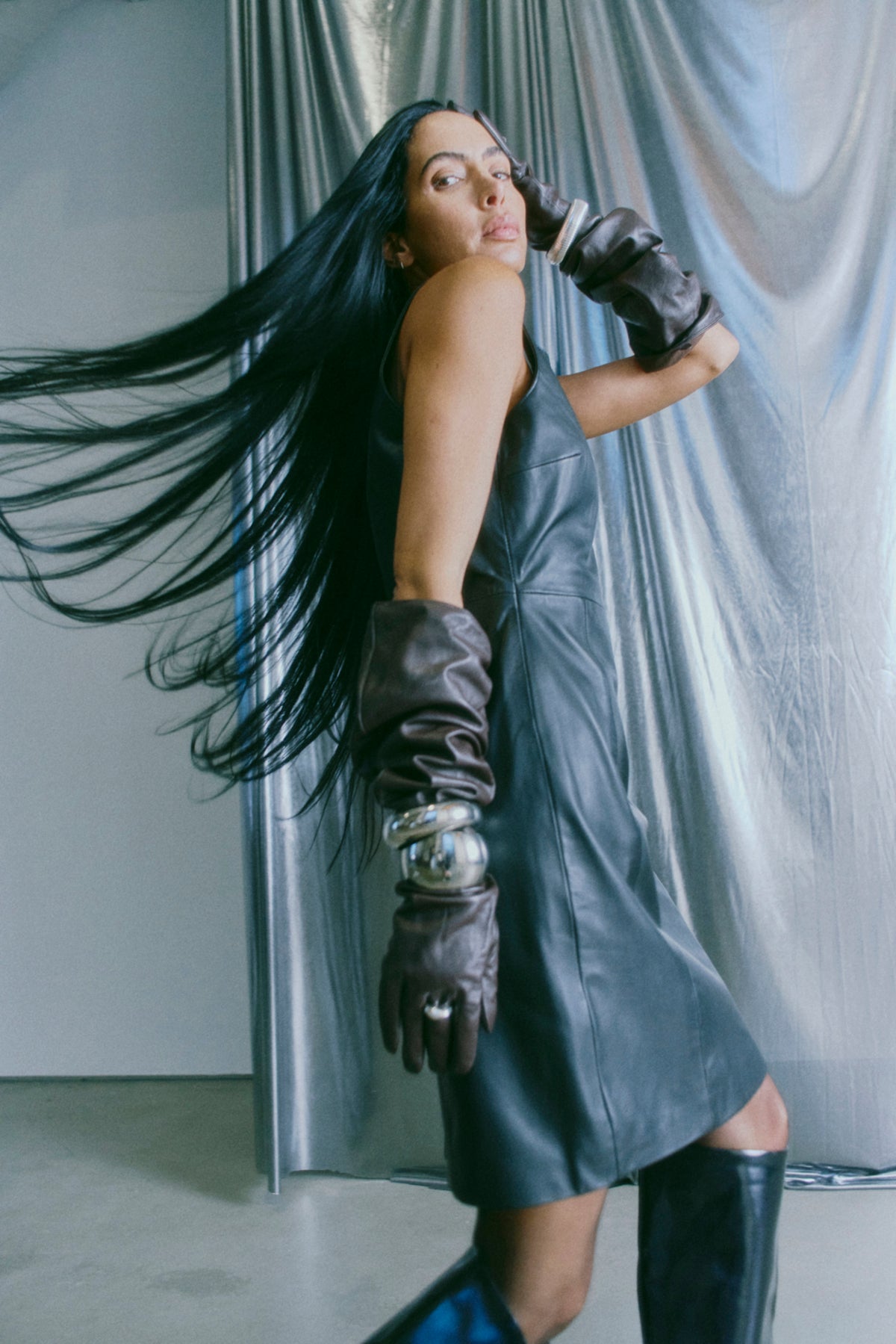 CMBARON - LEDERKLEID IN SCHWARZ