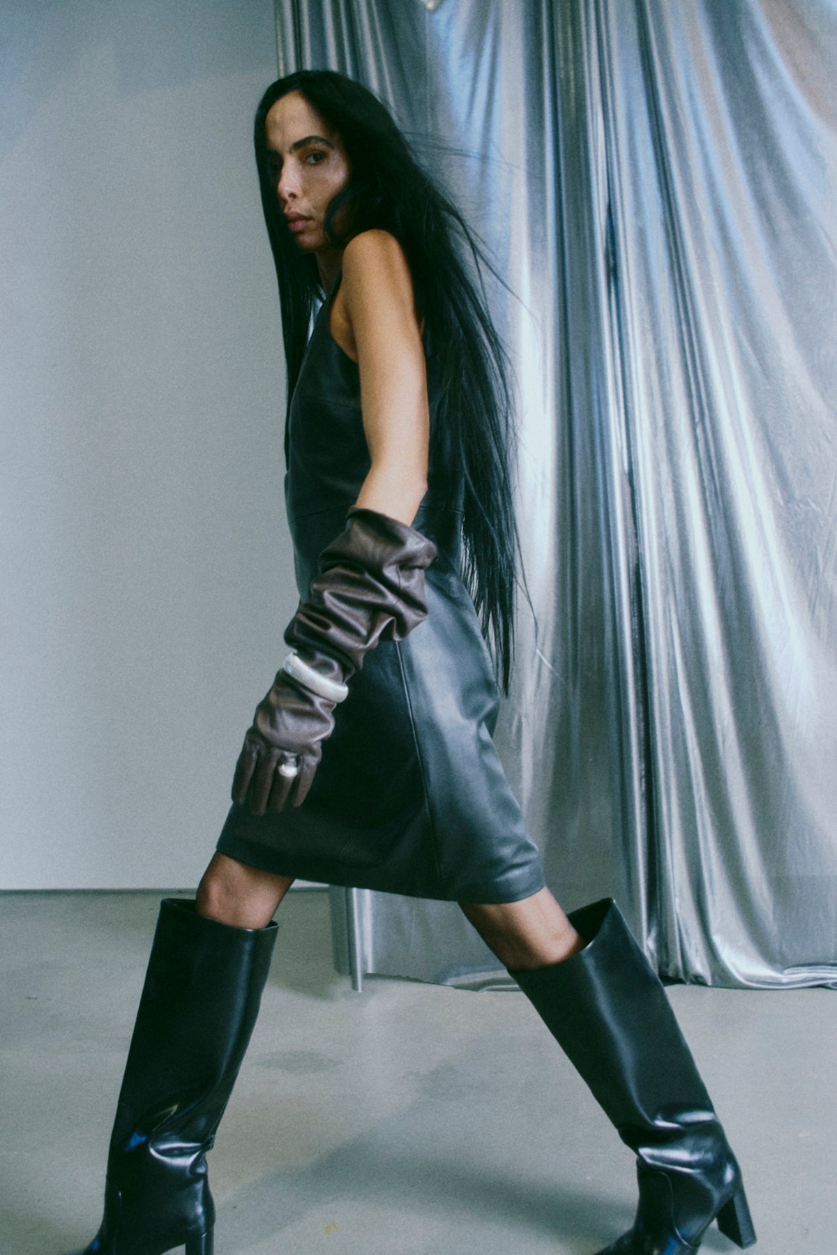 CMBARON - LEDERKLEID IN SCHWARZ