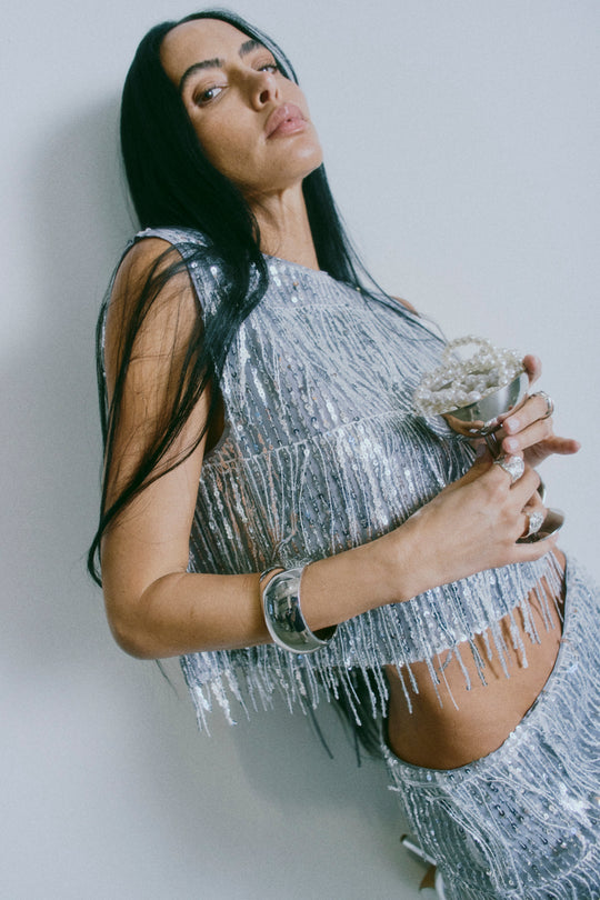 CMSEQUOIA - TOP MIT PAILLETTEN IN GRAU