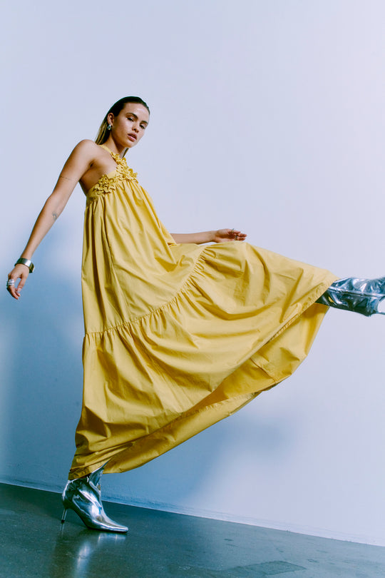 CMVINCA – KLEID MIT AUFGENÄHTEN BLUMEN IN GELB