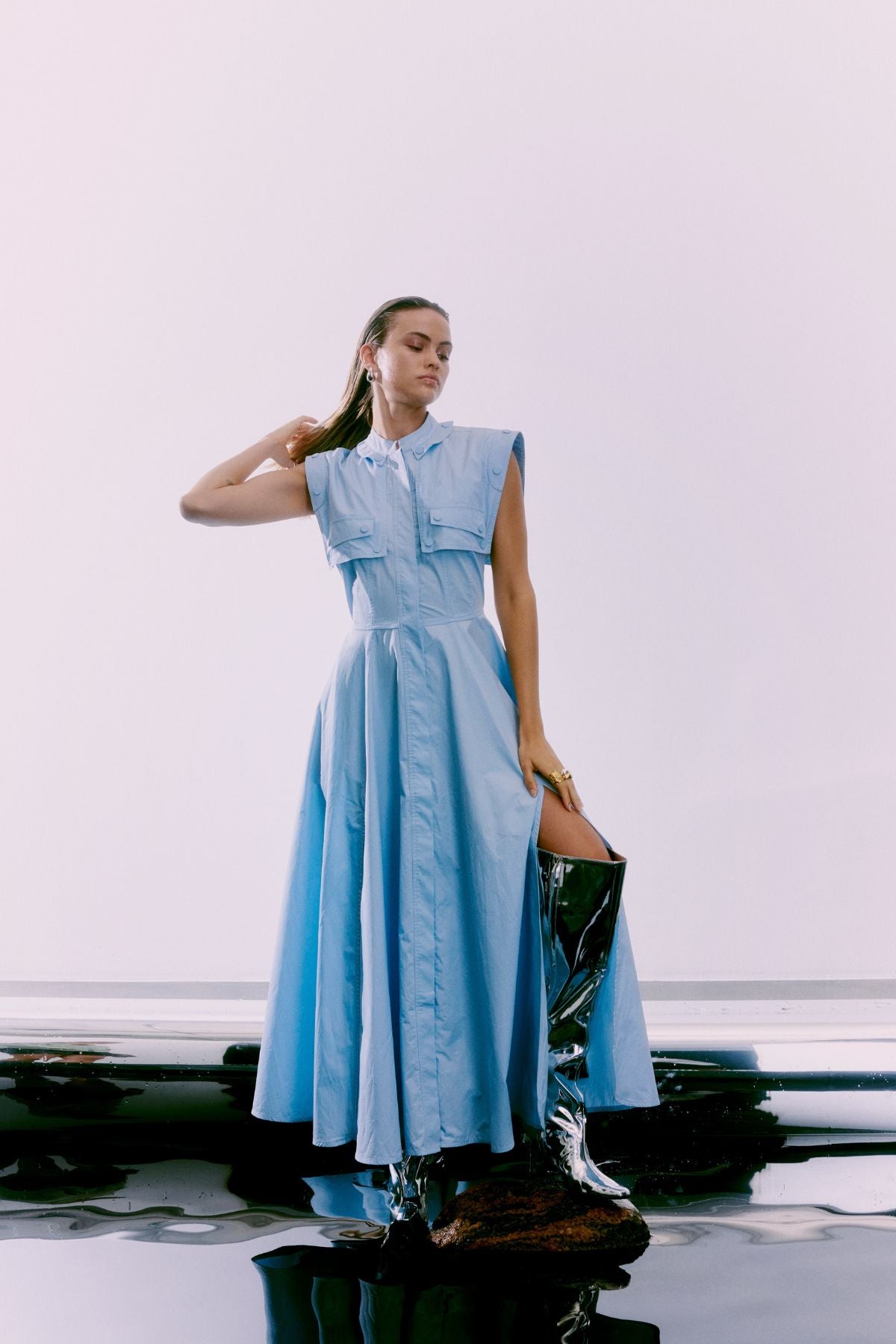 CMSHIRLEY – LANGES HEMDKLEID MIT GÜRTEL IN BLAU
