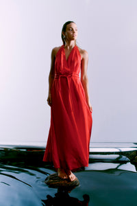 CMNATULI – KLEID MIT HALTERNECK IN ROT