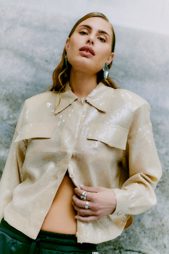 CMTRUCKER - JACKE MIT PAILLETTEN IN BEIGE