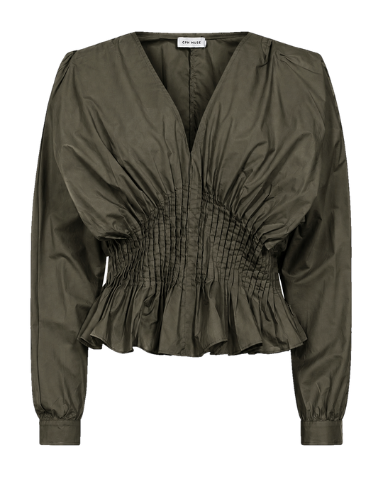 CMPOPLIN – BLUSE MIT FALTEN IN KHAKIGRÜN