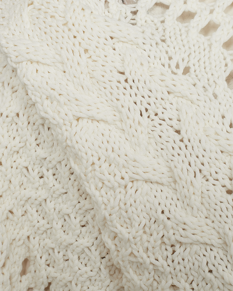 CMEVIE - PULLOVER MIT LOCHMUSTER IN WEISS,WOLLWEISS