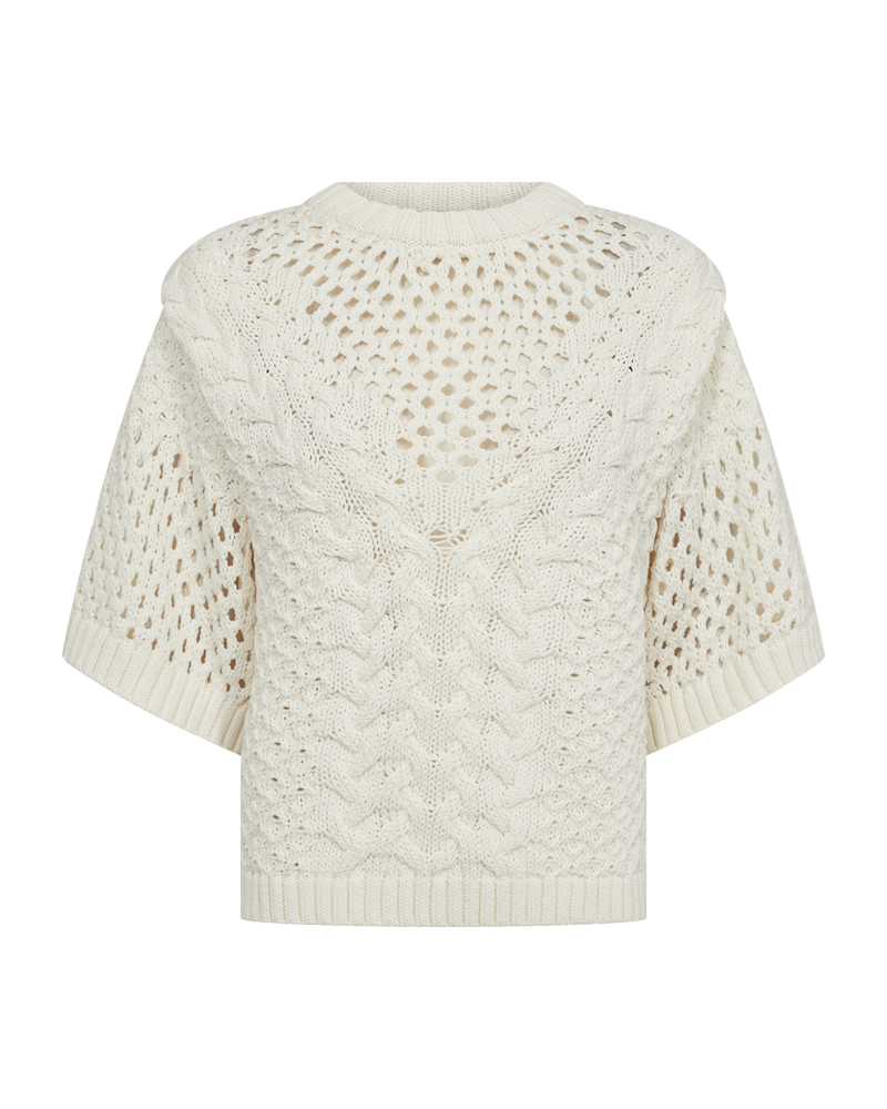 CMEVIE - PULLOVER MIT LOCHMUSTER IN WEISS,WOLLWEISS