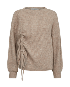 CMIBRA - RIPPSTRICKPULLOVER MIT RÜSCHENDETAILS IN BEIGE