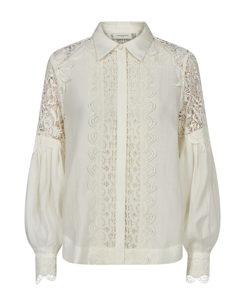 CMMOLLY - HEMD MIT SPITZENDETAILS IN WEISS,WOLLWEISS