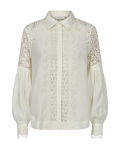 CMMOLLY - HEMD MIT SPITZENDETAILS IN WEISS,WOLLWEISS
