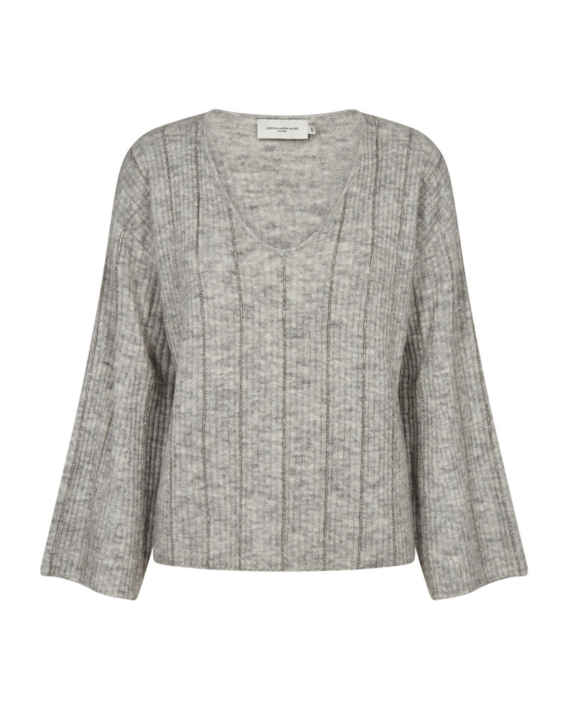 CMIBRA - STRICKPULLOVER MIT SIMILISTEINEN IN GRAU