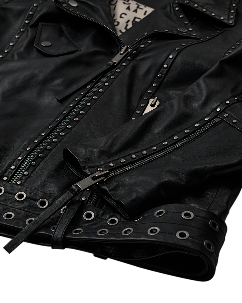 CMROYAL – BIKERJACKE AUS LAMMLEDER IN SCHWARZ