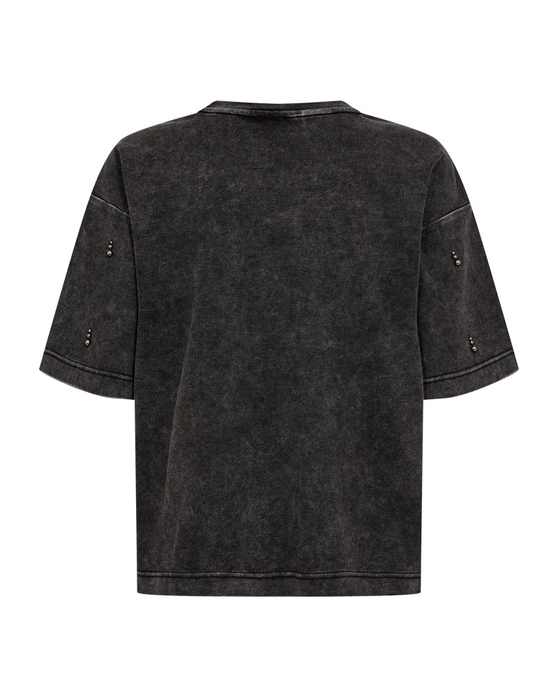 CMMUSE - T-SHIRT MIT PERLEN IN SCHWARZ