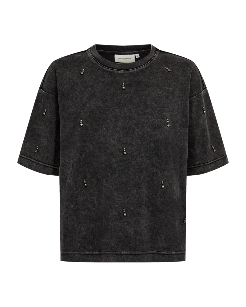 CMMUSE - T-SHIRT MIT PERLEN IN SCHWARZ
