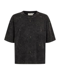 CMMUSE - T-SHIRT MIT PERLEN IN SCHWARZ