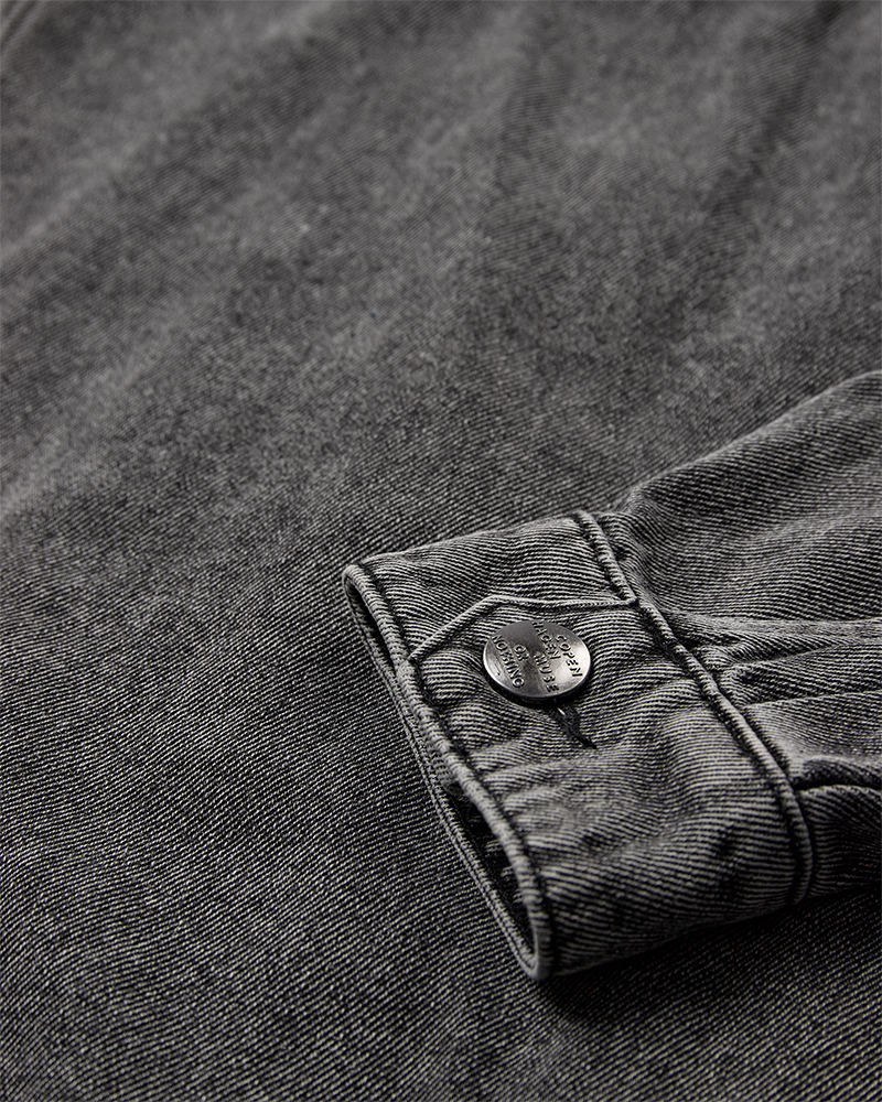 CMCHARLEE - LANGE DENIMJACKE MIT STRASSSTEINEN IN GRAU
