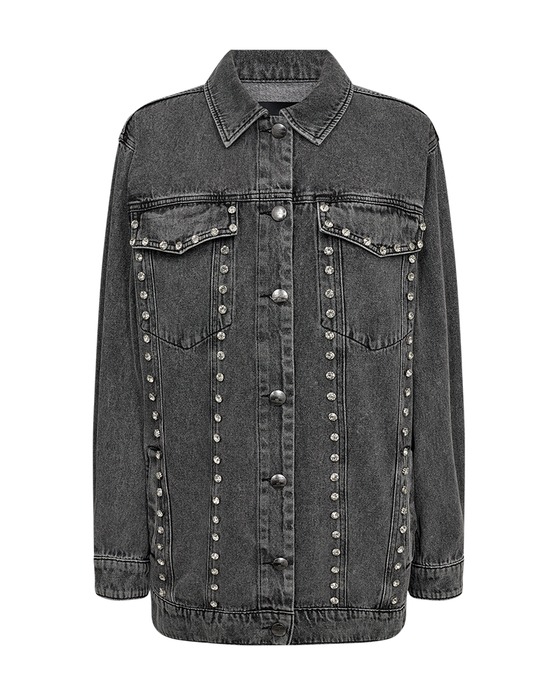 CMCHARLEE - LANGE DENIMJACKE MIT STRASSSTEINEN IN GRAU