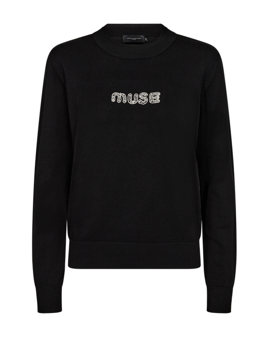 CMVERAN - PULLOVER MIT PAILLETTEN UND SMILEY-STREIFEN IN SCHWARZ