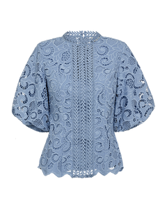 CMLANLY - BLUSE MIT SPITZE IN BLAU