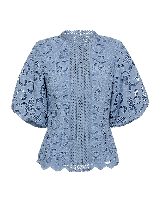 CMLANLY - BLUSE MIT SPITZE IN BLAU