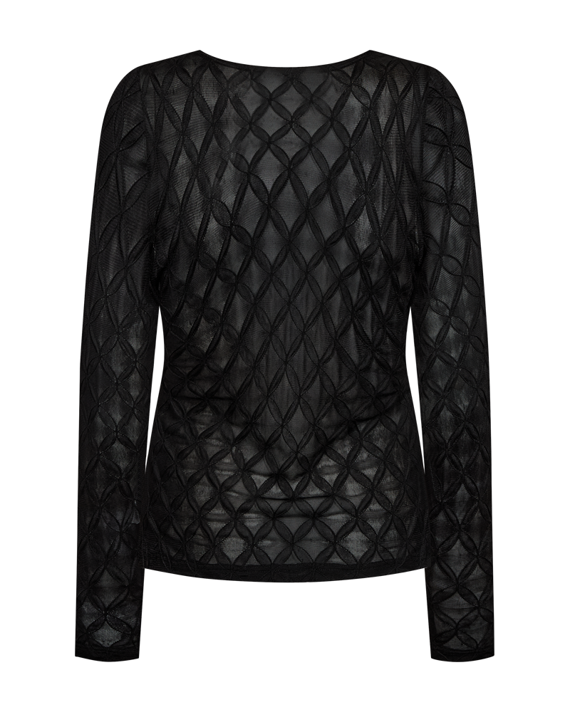 CMHANNA – LANGÄRMELIGES MESH-TOP MIT MUSTER IN SCHWARZ