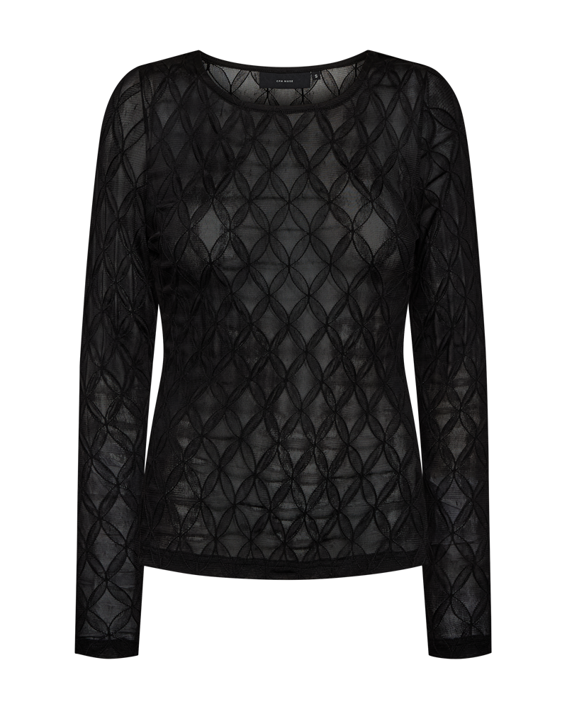 CMHANNA – LANGÄRMELIGES MESH-TOP MIT MUSTER IN SCHWARZ