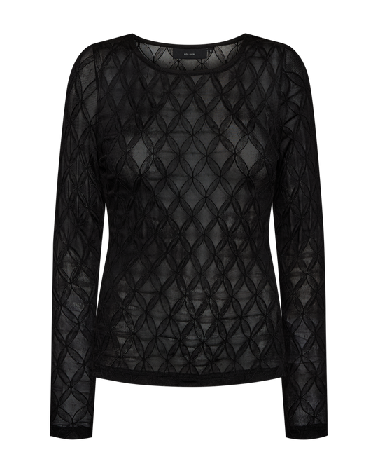 CMHANNA – LANGÄRMELIGES MESH-TOP MIT MUSTER IN SCHWARZ