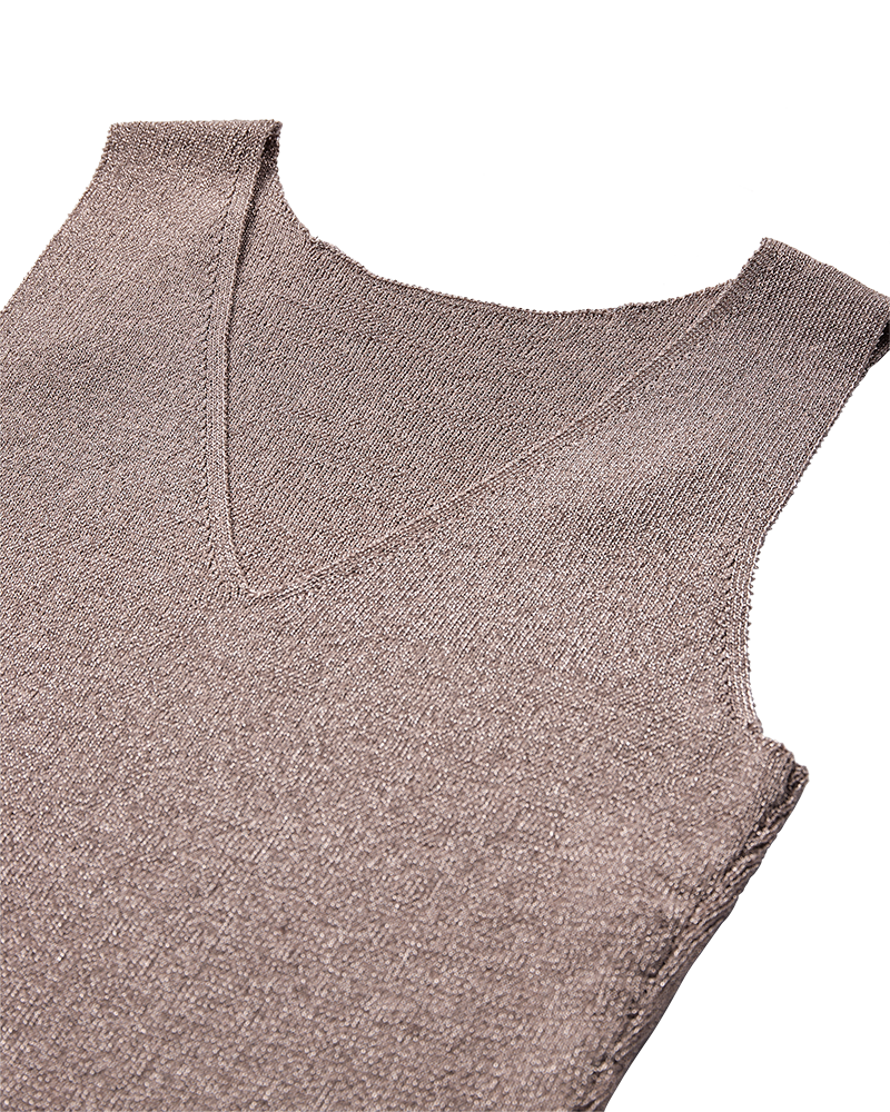 CMMETA - WENDBARES STRICKTOP MIT METALLFADEN IN BEIGE
