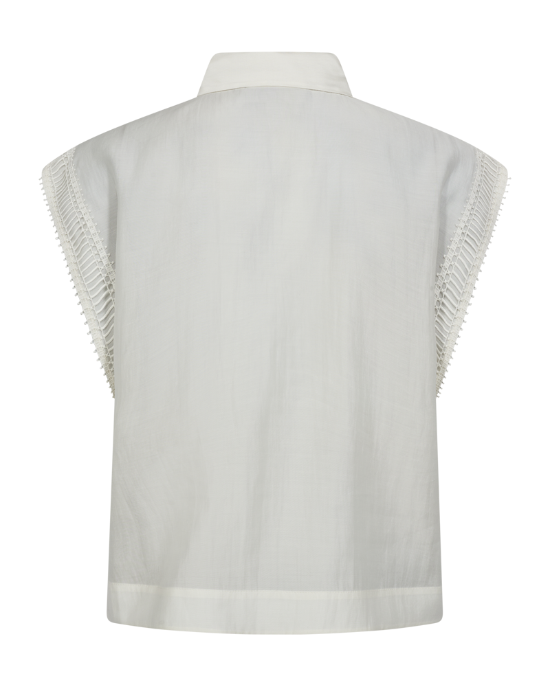 CMMOLLY - HEMD MIT CUT-AND-SEW SPITZE IN WOLLWEISS