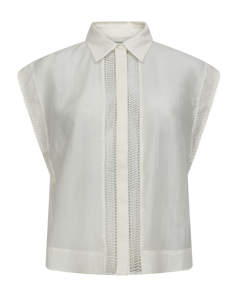 CMMOLLY - HEMD MIT CUT-AND-SEW SPITZE IN WOLLWEISS