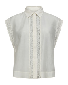 CMMOLLY - HEMD MIT CUT-AND-SEW SPITZE IN WOLLWEISS