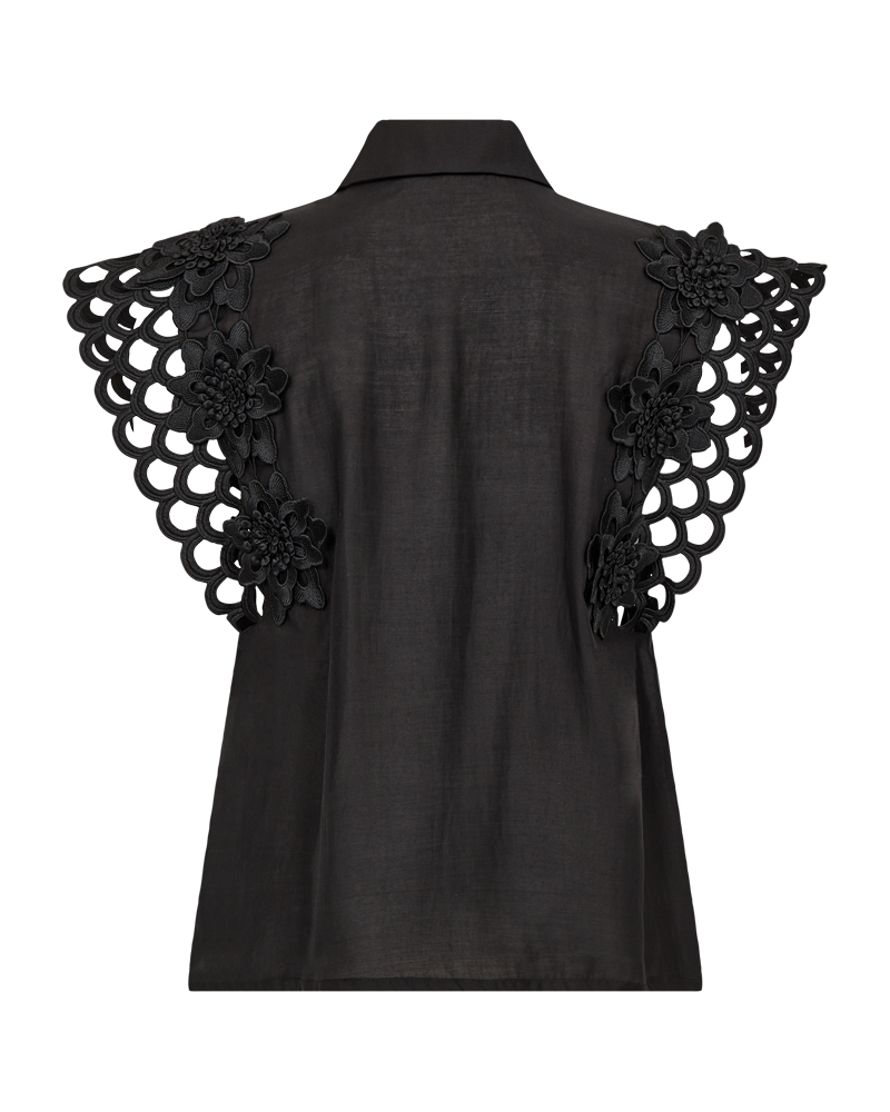 CMMOLLY - HEMD MIT SPITZE UND HANDGENÄHTEN BLUMEN IN SCHWARZ