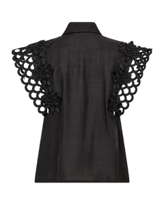 CMMOLLY - HEMD MIT SPITZE UND HANDGENÄHTEN BLUMEN IN SCHWARZ