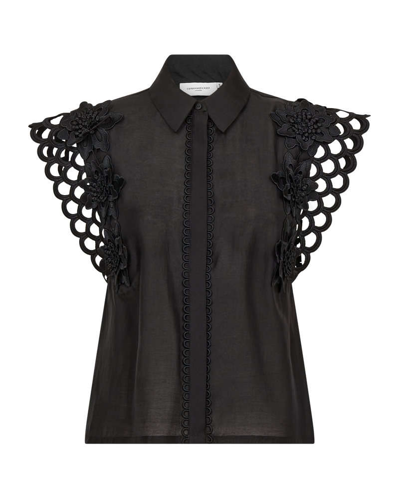 CMMOLLY - HEMD MIT SPITZE UND HANDGENÄHTEN BLUMEN IN SCHWARZ