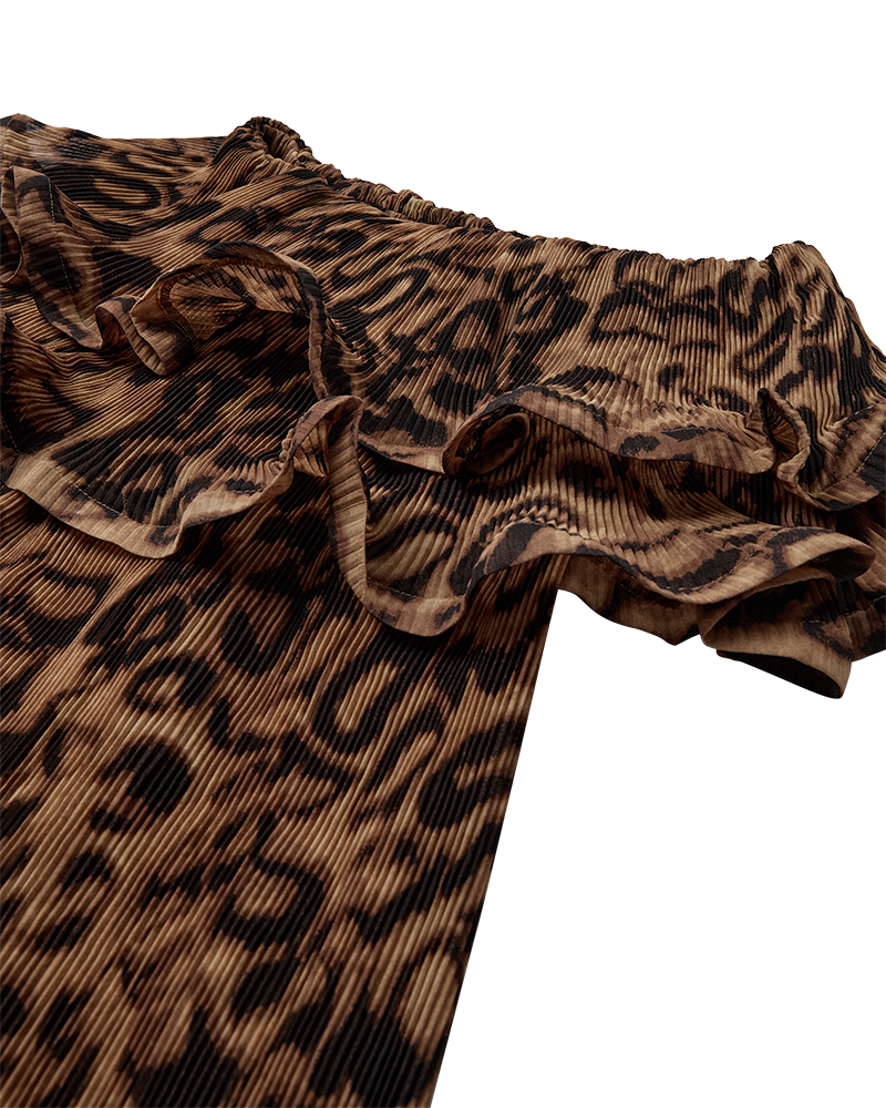 CMKIRA - PLISSIERTES OFF-SHOULDER KLEID IN LEOPARD