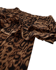 CMKIRA - PLISSIERTES OFF-SHOULDER KLEID IN LEOPARD