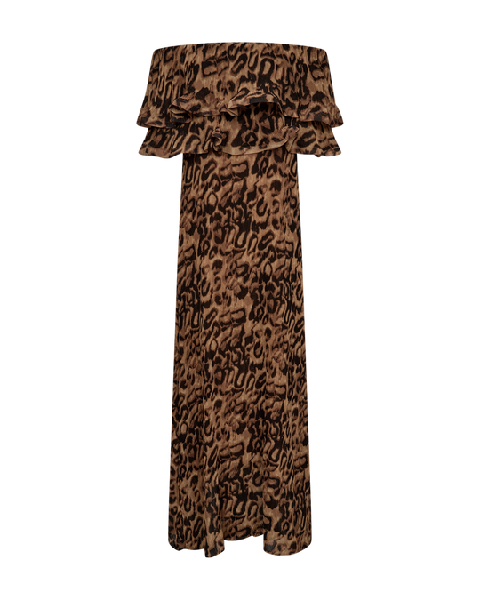 CMKIRA - PLISSIERTES OFF-SHOULDER KLEID IN LEOPARD