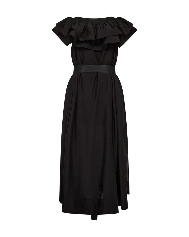 CMMOLLY - OFF-SHOULDER KLEID MIT RÜSCHENBESATZ IN SCHWARZ