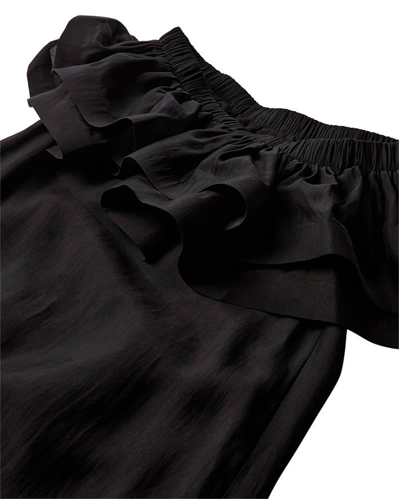 CMMOLLY - OFF-SHOULDER KLEID MIT RÜSCHENBESATZ IN SCHWARZ