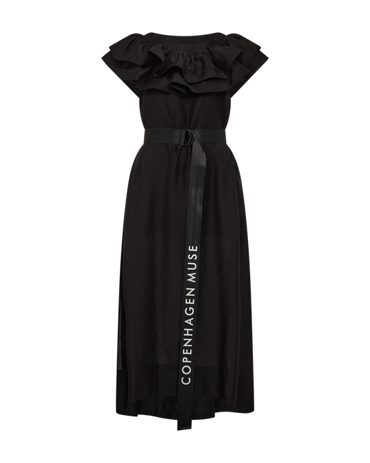 CMMOLLY - OFF-SHOULDER KLEID MIT RÜSCHENBESATZ IN SCHWARZ