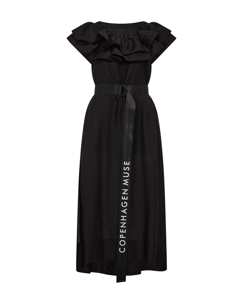 CMMOLLY - OFF-SHOULDER KLEID MIT RÜSCHENBESATZ IN SCHWARZ